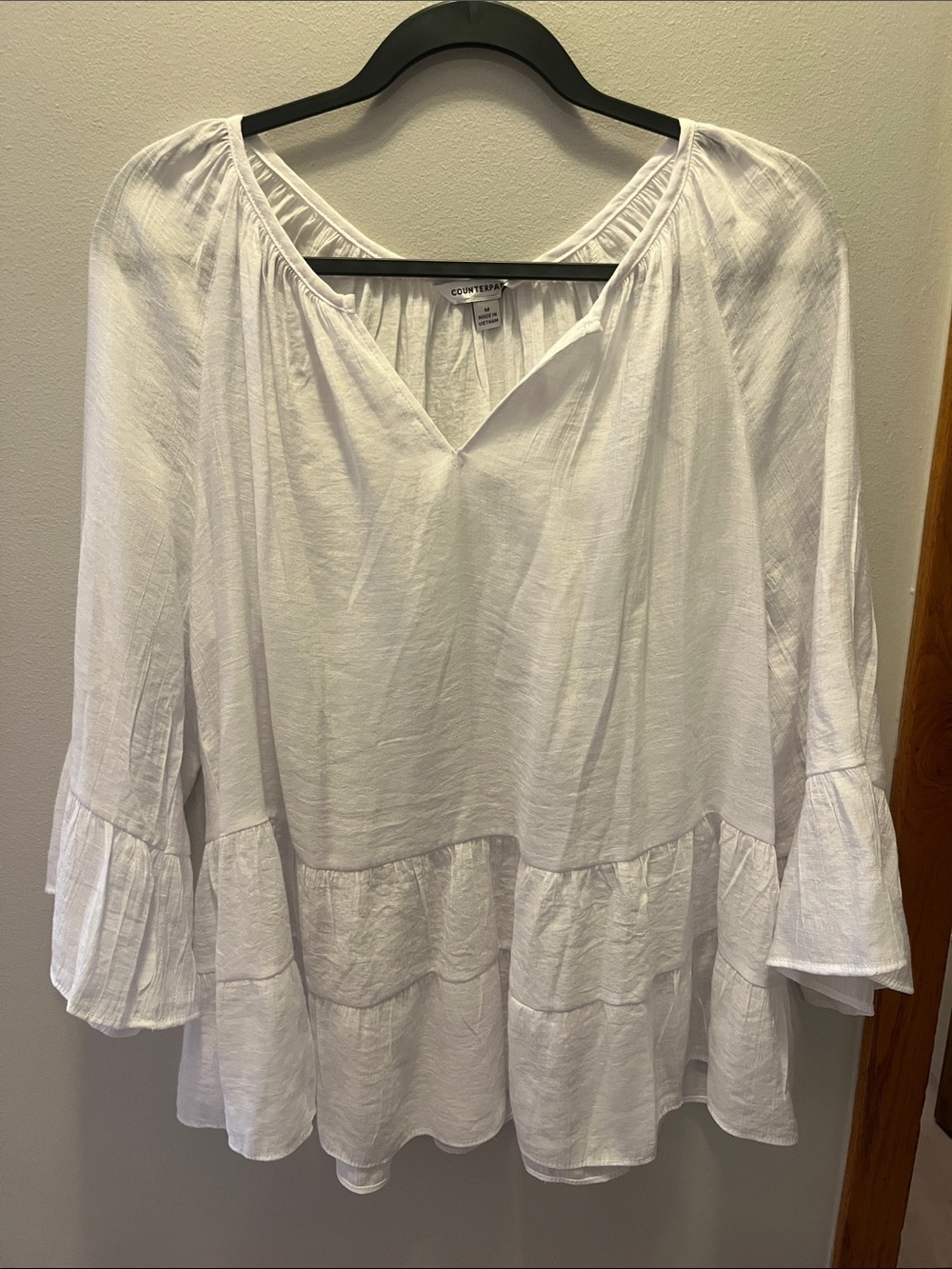 Counterparts White V-Neck Tiered Peasant Top